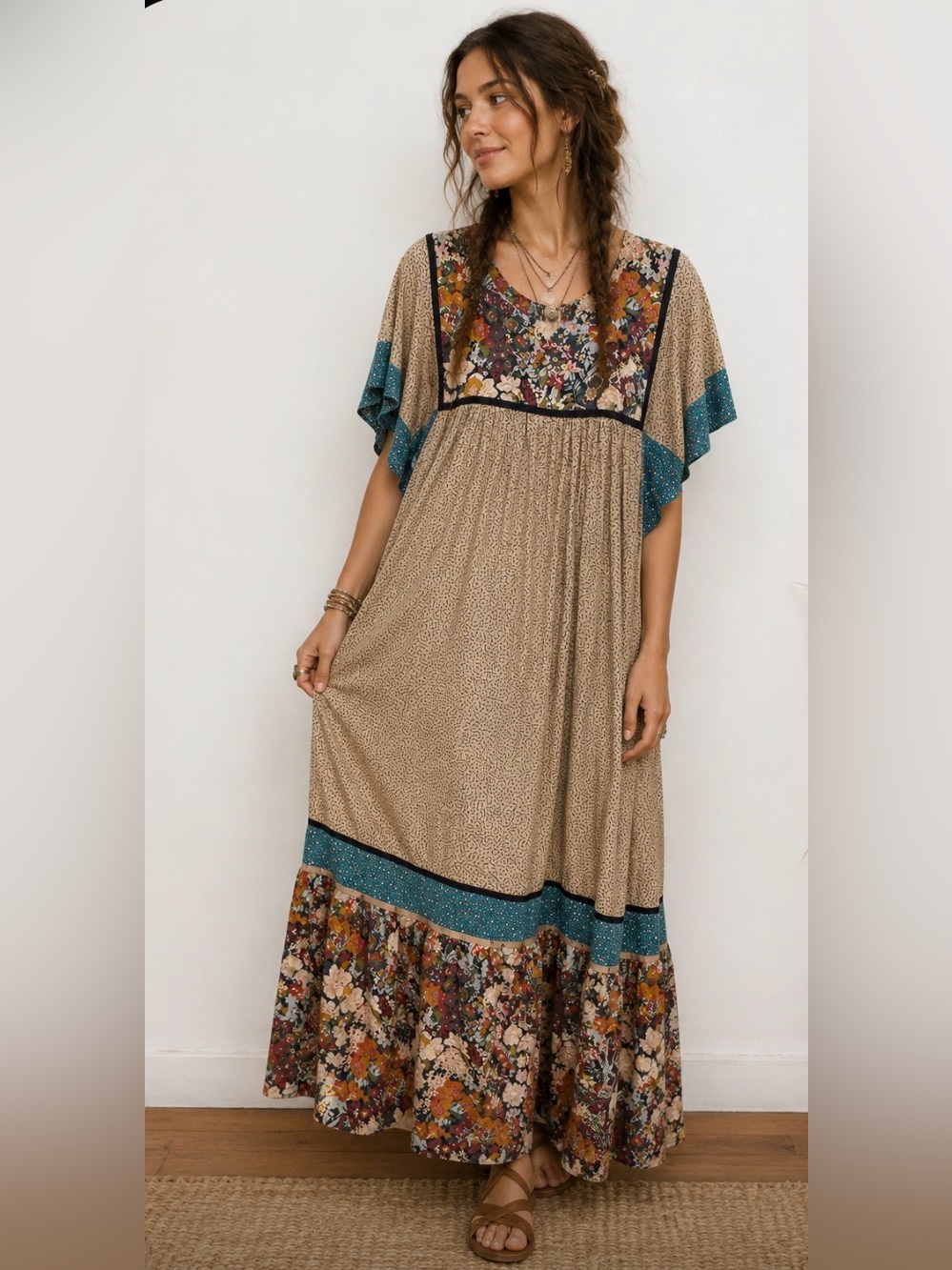 Vintage Hawaiian Style Mumu Maxi Dress 60’s 70’s Patchwork Multi Fabric